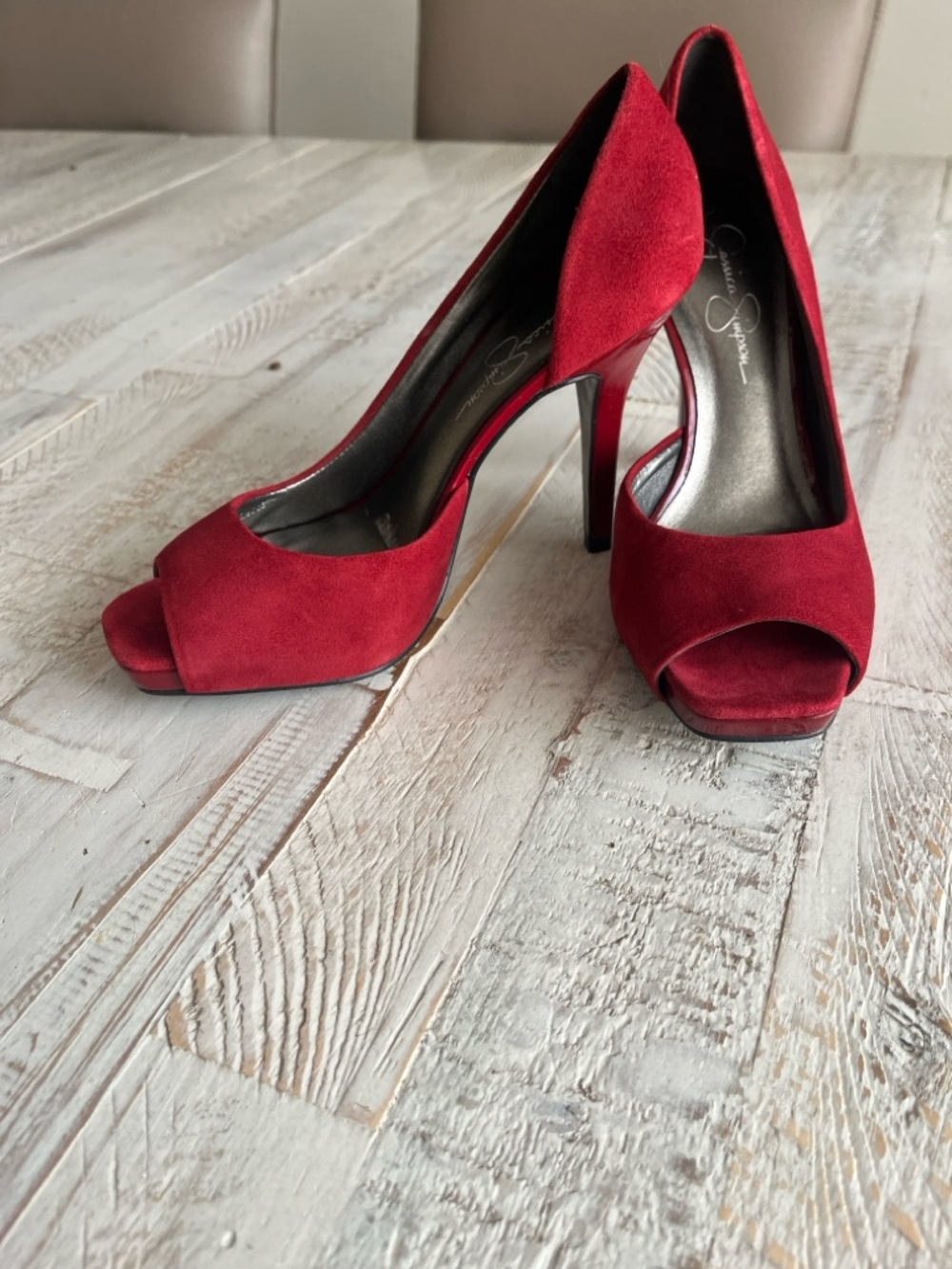 Jessica Simpson Red Suede Peep-Toe High Heels
